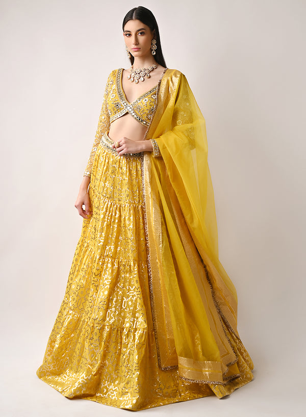 Neha Khullar - Banarasi Chanderi Lehenga Yellow NK310031