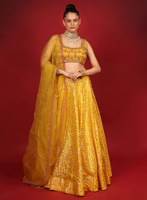 Neha Khullar - Yellow Banarasi Chanderi Lehenga Set With Organza Dupatta And Blouse NK41007