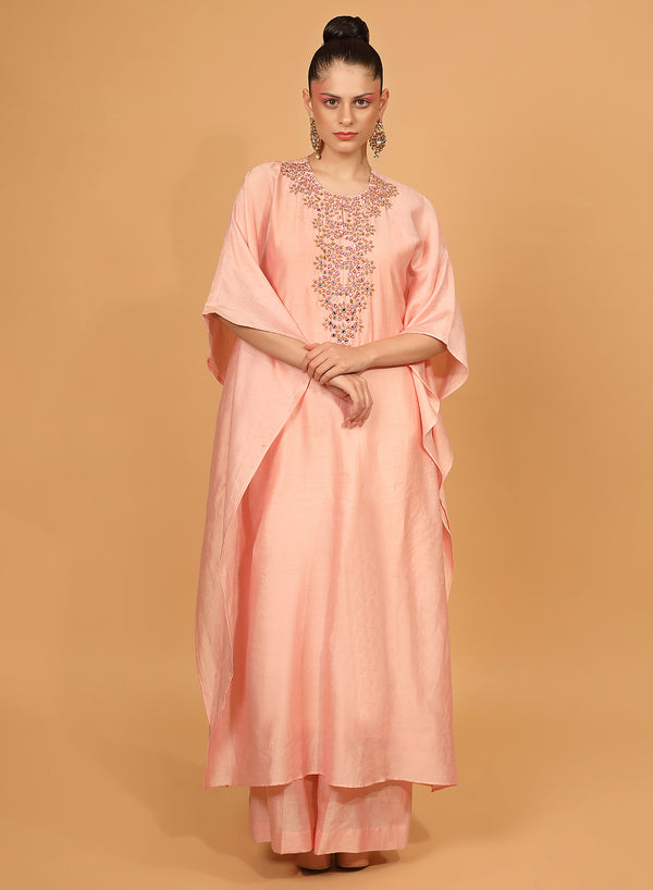Neha Khullar - Peach Chanderi Silk Kaftan Kurta Set NK41020