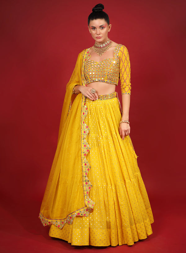 Neha Khullar - Yellow Banarasi Chanderi Lehenga Set With Organza Dupatta And Blouse NK41008