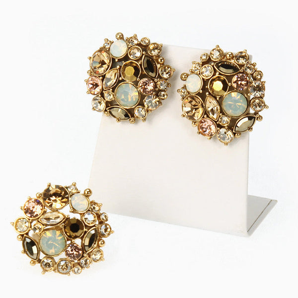 Kyles Collection - Ela Earrings Studs and Ring C1052ERNDD1-Ivory Cream
