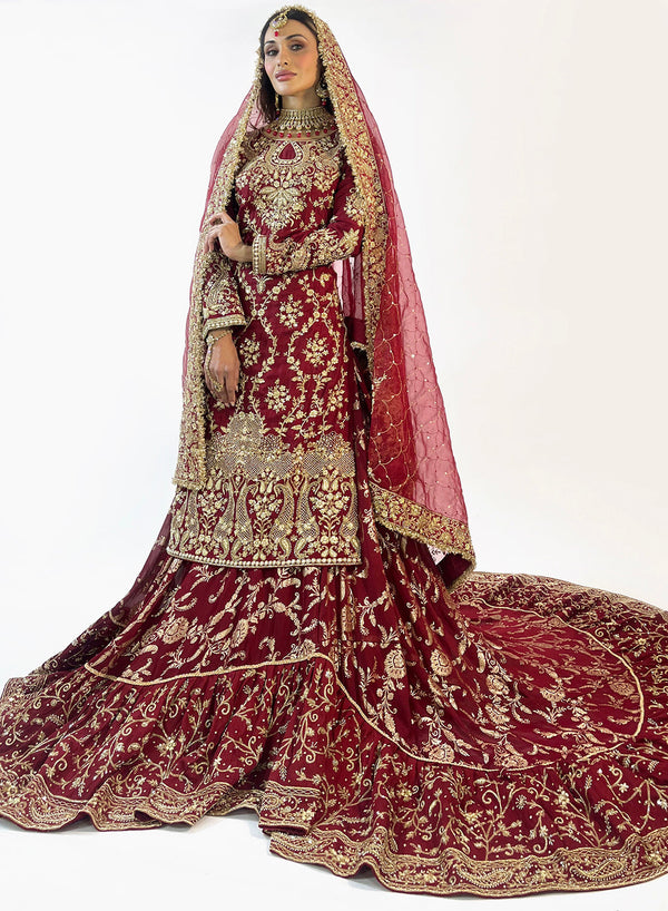 Farheen Shamsi - Bridal Farshi Lehenga 789 Deep Maroon